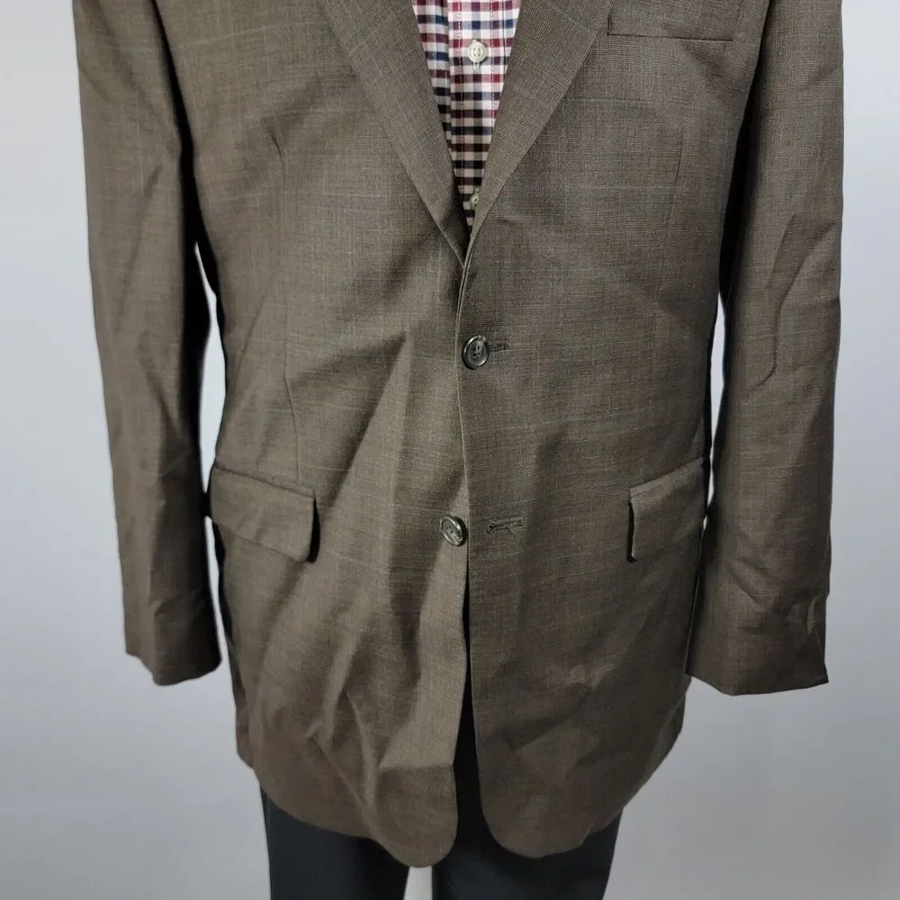 Lauren Ralph Lauren Men's Sport Coat Blazer Two Button Brown Plaid Wool‎ Sz 44L